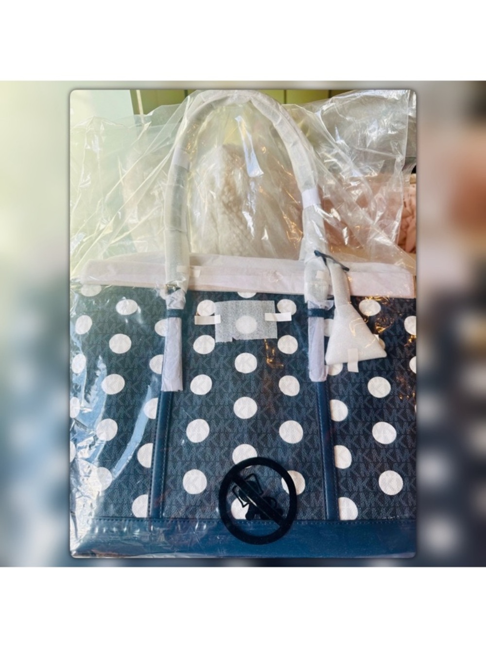 Michael Kors Navy Polka Dot Tote with MK Charm - Picture 7 of 7